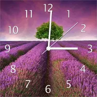 Wallario Design Wanduhr Lila Blumenfeld aus Echtglas, Größe 30 x 30 cm