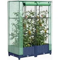 Markenlos Hochbeet mit Gewächshausaufsatz Rattan-Optik 80x40x123 cm