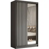 Masseno Schiebetürenschrank LAMELLO 120 cm Kleiderschrank Schlafzimmer Schrank 2-türig mit Spiegel und Lamellen Grau
