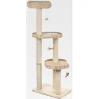 Markenlos Kratzbaum Natural Home III | mit großzügigen Schlafplätzen aus Wasserhyazinthe | Bodenplatte aus unbehandeltem Echtholz | DREI Spielfiguren aus Plüsch | Höhe: 154 cm