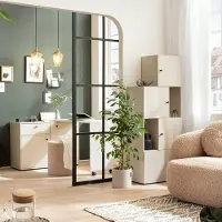 Lomadox Wohnzimmer Set mit Regal ausziehbar beige LORCA-80, 2-teilig