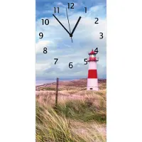 Wallario Design Wanduhr Leuchtturm am Strand von Sylt aus Echtglas, Größe 30 x 60 cm