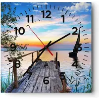 ARTTOR Wanduhr - Quadrat - Glasuhr - Brücke See - 30x30cm - Schleichendes Uhrwerk - Lautlos - zum Aufhängen bereit - Dekoration Modern - Wanddekoration aus Glas - C4AC30x30-4115
