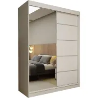 Masseno Schiebetürenschrank MIRELLA 160 cm Kleiderschrank Schlafzimmer Schrank 2-türig mit Spiegel Weiß
