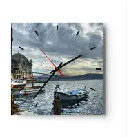 ARTTOR Wanduhr - Quadrat - Glasuhr - Architektur asien boot brücke - 40x40cm - Schleichendes Uhrwerk - Lautlos - zum Aufhängen bereit - Dekoration Modern - Wanddekoration aus Glas - C3AC40x40-2102