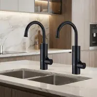 Homelody 2×Elektrische Küchenarmatur mit Durchlauferhitzer, Smart Heater Wasserhahn 360° drehbar, Schwarz Wasserhahn Küche mit LED Temperaturanzeige