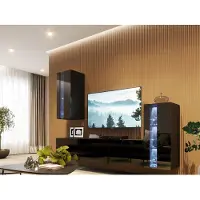 Fun-Möbel Mediawand Wohnwand 5 tlg - NEXI XL 34 - Schwarz Hochglanz inkl. LED