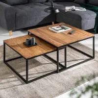 Riess 2er Set Couchtisch ELEMENTS 65cm braun Sheesham Massivholz stone finish Eisen schwarz