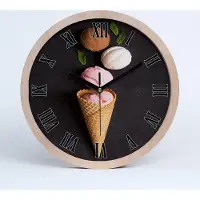 Tulup Holzuhr 20fi cm wanduhr - schwarze Spitzen - Eis in einer Waffel
