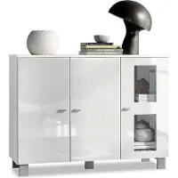 Vladon Sideboard Denjo, Germany, Kommode mit 3 Türen, Weiß matt/Weiß Hochglanz (107 x 81 x 35 cm)