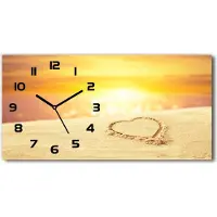 Tulup Wanduhr aus Glas – 60x30 cm - Glasbild - Glasuhr - Gehärtetes Glas - schwarze-zeiger - Herz auf dem Sand