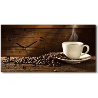 Tulup Wanduhr aus Glas – 60x30 cm - Glasbild - Glasuhr - Gehärtetes Glas - schwarze-zeiger - Tasse Kaffee