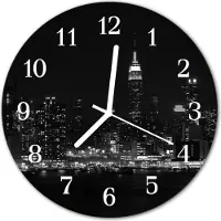 Tulup Glasuhr Wanduhr Küchenuhr Echt-Glas 30fi cm Skyline schwarz