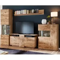 Lomadox Landhaus Wohnwand Set SAMARA-05 Asteiche Bianco massiv - B/H/T: 320/208/45cm