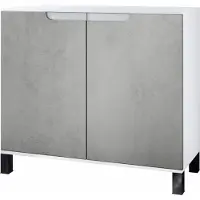 Vladon Kommode Sylt V3, Moderner Küchenschrank mit 2 großen Türen Weiß matt / Beton Oxid Optik (92,5 x 84.5 x 35)