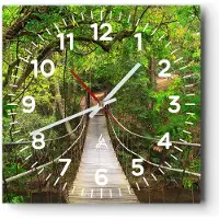 ARTTOR Wanduhr - Quadrat - Glasuhr - Fußgängerbrücke Wald Abenteuer - 40x40cm - Schleichendes Uhrwerk - Lautlos - zum Aufhängen bereit - Dekoration Modern - Wanddekoration aus Glas - C4AC40x40-2678