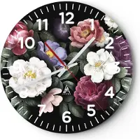 ARTTOR Wanduhr - Rund - Glasuhr - Blumen Blumenstrauß Komposition - 40x40cm - Schleichendes Uhrwerk - Lautlos - zum Aufhängen bereit - Dekoration Modern - Wanddekoration aus Glas - C4AR40x40-5032