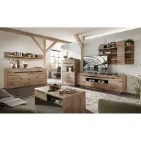 Lomadox Wohnzimmer Komplett Set mit Couchtisch und Beleuchtung BURNHAM-36 in Eiche Nb. mit graphit
