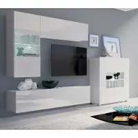 Lomadox Wohnzimmer Möbel Set in weiß Hochglanz mit LED Beleuchtung CAIRNS-132, B/H/T ca. 365/200/43 cm