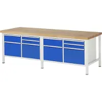 RAU Werkbank mit 10 Schubladen - Vollauszug - 90:4 / 180:2 / 360:4 - 840 x 2.500 x 900 mm (HxBxT) - Traglast 1.250 kg - Buche