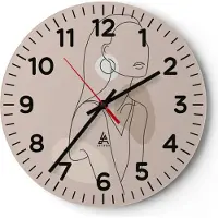 ARTTOR Wanduhr - Rund - Glasuhr - Stück Linie Frau - 40x40cm - Schleichendes Uhrwerk - Lautlos - zum Aufhängen bereit - Dekoration Modern - Wanddekoration aus Glas - C4AR40x40-4766