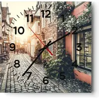 ARTTOR Wanduhr - Quadrat - Glasuhr - Straße Haus Leute - 30x30cm - Schleichendes Uhrwerk - Lautlos - zum Aufhängen bereit - Dekoration Modern - Wanddekoration aus Glas - C4AC30x30-3631