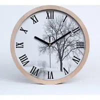 Tulup Holzuhr 25fi cm wanduhr - schwarze Spitzen - Baum im Winter