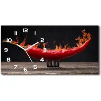 Tulup Wanduhr aus Glas – 60x30 cm - Glasbild - Glasuhr - Gehärtetes Glas - weisse-zeiger - Chili-Pfeffer