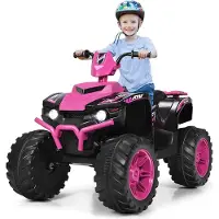 Goplus 12V Kinder-Elektroquad, Batteriebetriebenes Auto mit LED-Scheinwerfern, Musik, Hupe, USB, Bluetooth, Radio, Langsamer Start, Hohe/Niedrige Geschwindigkeit, Quad Motorrad