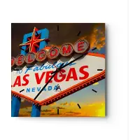 ARTTOR Wanduhr - Quadrat - Glasuhr - Amerika bestimmungsort las vegas - 30x30cm - Schleichendes Uhrwerk - Lautlos - zum Aufhängen bereit - Dekoration Modern - Wanddekoration aus Glas - C3AC30x30-2594