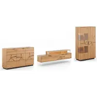 Feldmann-Wohnen Wohnwand Tirano Wohnzimmer-Set Massivholz geölt Ausführung wählbar,Kommode, Lowboard, Vitrine,Eiche Natur / Absetzung Hirnholz