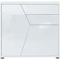 Vladon Sideboard Benny, Germany, Kommode mit 2 Türen und 2 Schubladen, Weiß matt/Weiß Hochglanz (79 x 74 x 36 cm)