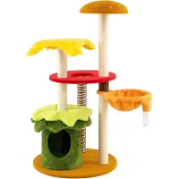 Goplus 117 cm Klein Katzenturm, Hamburger Sisal Kratzbaum mit gepolsterter Aussichtsplattform, Hängematte & Sprungplattformen, Katzenbaum für Katzen