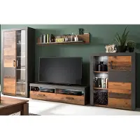 Inn.Furn Wohnwand "Indy" 4-teilig Old Used Wood Shabby und Matera grau mit LED Beleuchtung