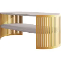 Mirjan 24 Couchtisch Fikoli Oval I Gold, Wohnzimmer Kaffeetisch, Gestell aus Stahl (Farbe: Gold / Cashmere)