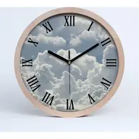 Tulup Holzuhr 25fi cm wanduhr - schwarze Spitzen - Wolken