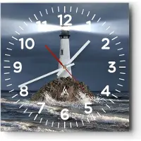 ARTTOR Wanduhr - Quadrat - Glasuhr - Leuchtturm Meer - 40x40cm - Schleichendes Uhrwerk - Lautlos - zum Aufhängen bereit - Dekoration Modern - Wanddekoration aus Glas - C4AC40x40-3550