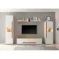 Empinio24 Wohnwand 310 cm Eiche Weiss 4-teilig Nr 19 BOSTON + Beleuchtung