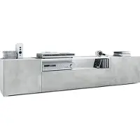 Vladon Lowboard Mogan, TV-Kommode mit 2 Türen, 1 Klappe und 1 offenes Fach, Weiß matt/Beton Oxid-Optik (181 x 39 x 35 cm)
