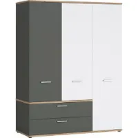 Lomadox Kleiderschrank 3-türig in Eiche Nb. mit weiß und grau TOMAR-129, B/H/T ca. 150/196/60 cm