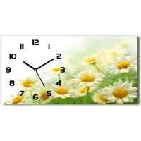 Tulup Wanduhr aus Glas – 60x30 cm - Glasbild - Glasuhr - Gehärtetes Glas - schwarze-zeiger - Gänseblümchen
