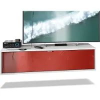 Vladon TV Board Lana 120 Hängeschrank Lowboard 120 x 29 x 37 cm, Germany, Korpus in Weiß matt, Fronten in Bordeaux Hochglanz | Große Farbauswahl