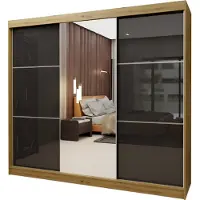 Masseno Schiebetürenschrank VITALE 240 cm Kleiderschrank Schlafzimmer Schrank 3-türig mit Spiegel und Lacobel Eiche Artisan