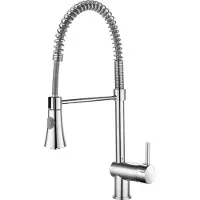 Sanicomfort Küchenarmatur PALERMO chrom – Spültischarmatur mit Spiralfeder & herausziehbarer Brause – Hochdruck Wasserhahn Küche, 360° schwenkbar, Einhebelmischer, modern