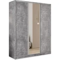 Masseno Schiebetürenschrank TARI 150/205/58 cm Kleiderschrank mit 4 Schubladen Schlafzimmer Schrank 3-türig mit Spiegel Titanfarben