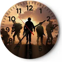 ARTTOR Wanduhr - Rund - Glasuhr - Armee Waffen Sonne Militär - 30x30cm - Schleichendes Uhrwerk - Lautlos - zum Aufhängen bereit - Dekoration Modern - Wanddekoration aus Glas - C4AR30x30-2962