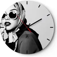 ARTTOR Wanduhr - Rund - Glasuhr - Frau Brille Jahrgang - 40x40cm - Schleichendes Uhrwerk - Lautlos - zum Aufhängen bereit - Dekoration Modern - Wanddekoration aus Glas - C3AR40x40-4457
