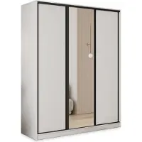 Masseno Schiebetürenschrank TARI 160/205/58 cm Kleiderschrank mit 4 Schubladen Schlafzimmer Schrank 3-türig mit Spiegel Weiß
