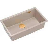 Quadron Spülbecken 1-Becken Spüle | Größe: 70 x 37 x 23,5 cm | LOGAN 110 | Küchenspüle Granitspüle aus GraniteQ mit Siphon | Beige + Kupfer PVD