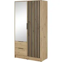 Emporius Furniture Kleiderschrank mit Spiegel 100 cm Fioro - Schrank vom Hersteller, Schlafzimmerschrank - Drehtürenschrank mit Lamellen, 2 Tür (Artisan Eiche)